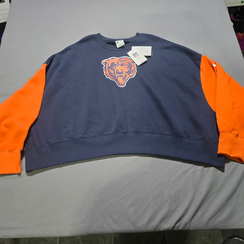 Nike Women's 2xl Navy Chicago Bears Oversized Color-Block Pullover Sweatshirt
